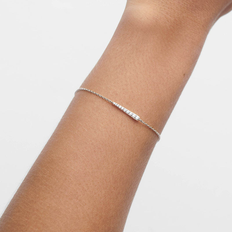 “Line Eclat” S925 Sterling Silver Asymmetrical Pave Bracelet