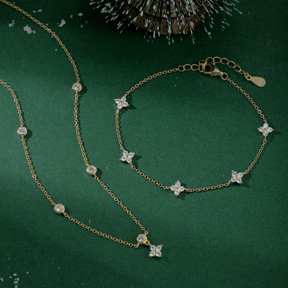 “Stardust Bloom” S925 Sterling Silver Zircon Necklace and Bracelet Set