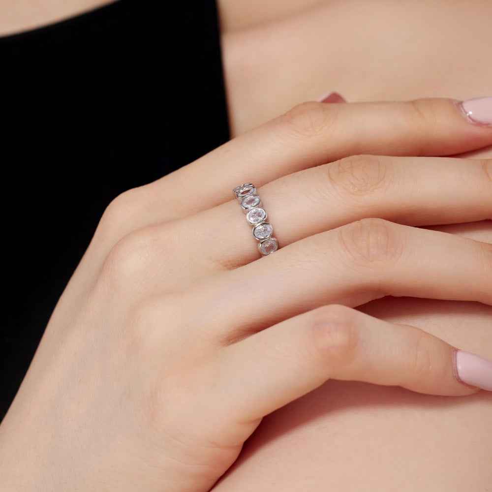 925 Sterling Silver Eternal Oval Full-Eternity Zircon Ring