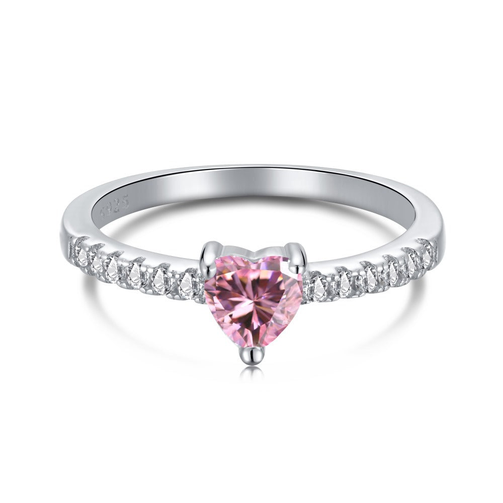 “Pink Heart Eclat” S925 Sterling Silver Pink Zircon Heart Ring