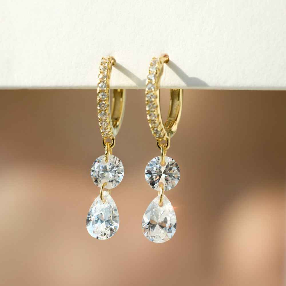 Lustre Drop Pavé Hoop Drop Earrings 925 Sterling Silver Zircon