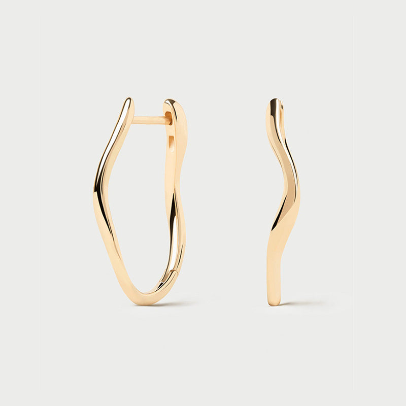 “Serene Wave” S925 Sterling Silver Minimalist Wavy Hoop Earrings