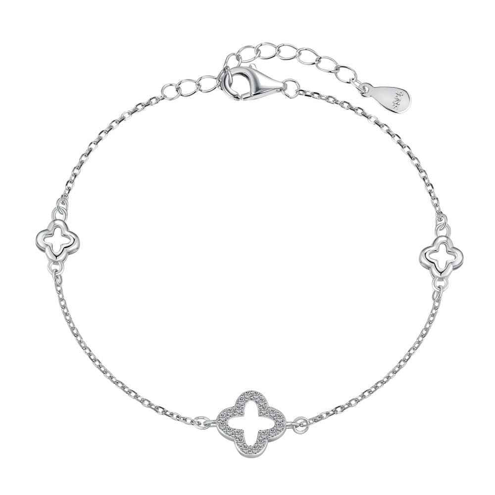 Lucky Whisper Clover Charm Bracelet with Zircon in S925 Sterling Silver