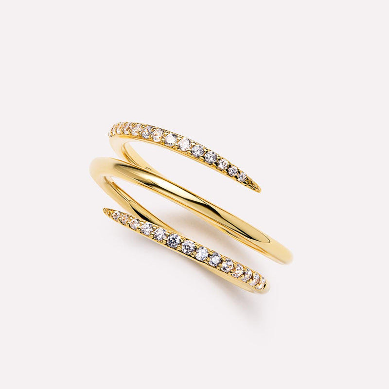 “Springline” S925 Sterling Silver Triple-Band Zircon Open Ring