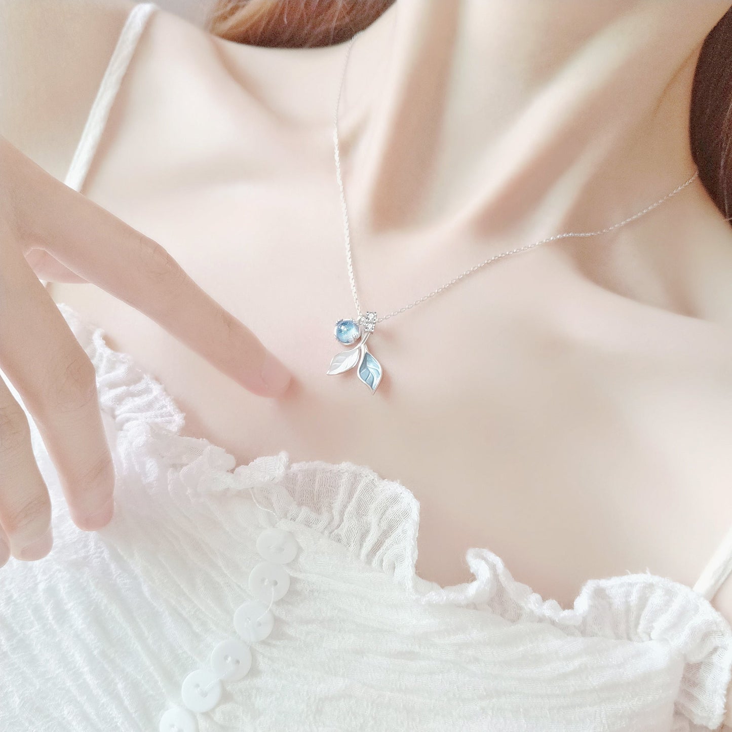 925 Sterling Silver Blue Glass Leaf Jewelry Set