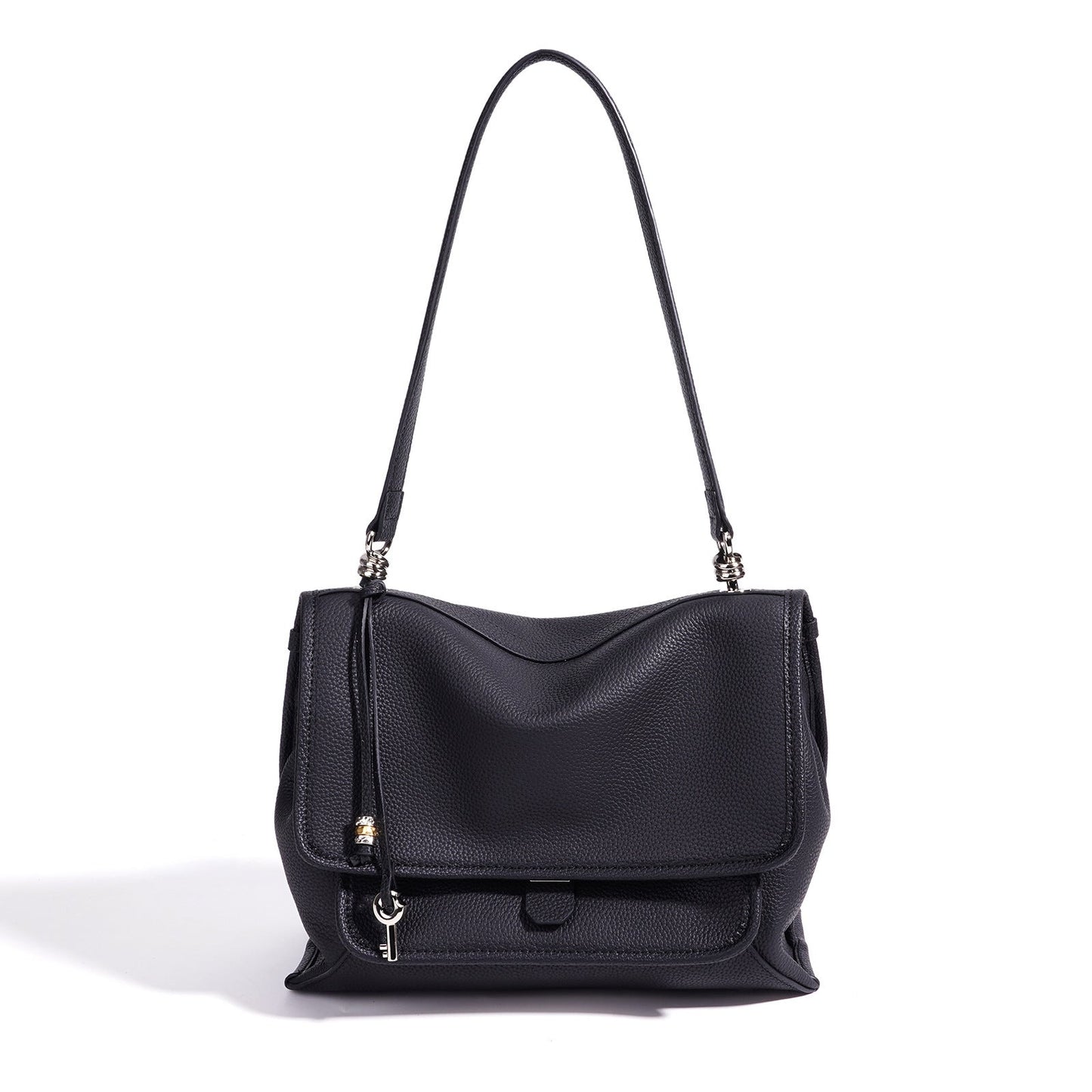 Women's Pebbled Cowhide Flap Messenger Bag with Adjustable Strap