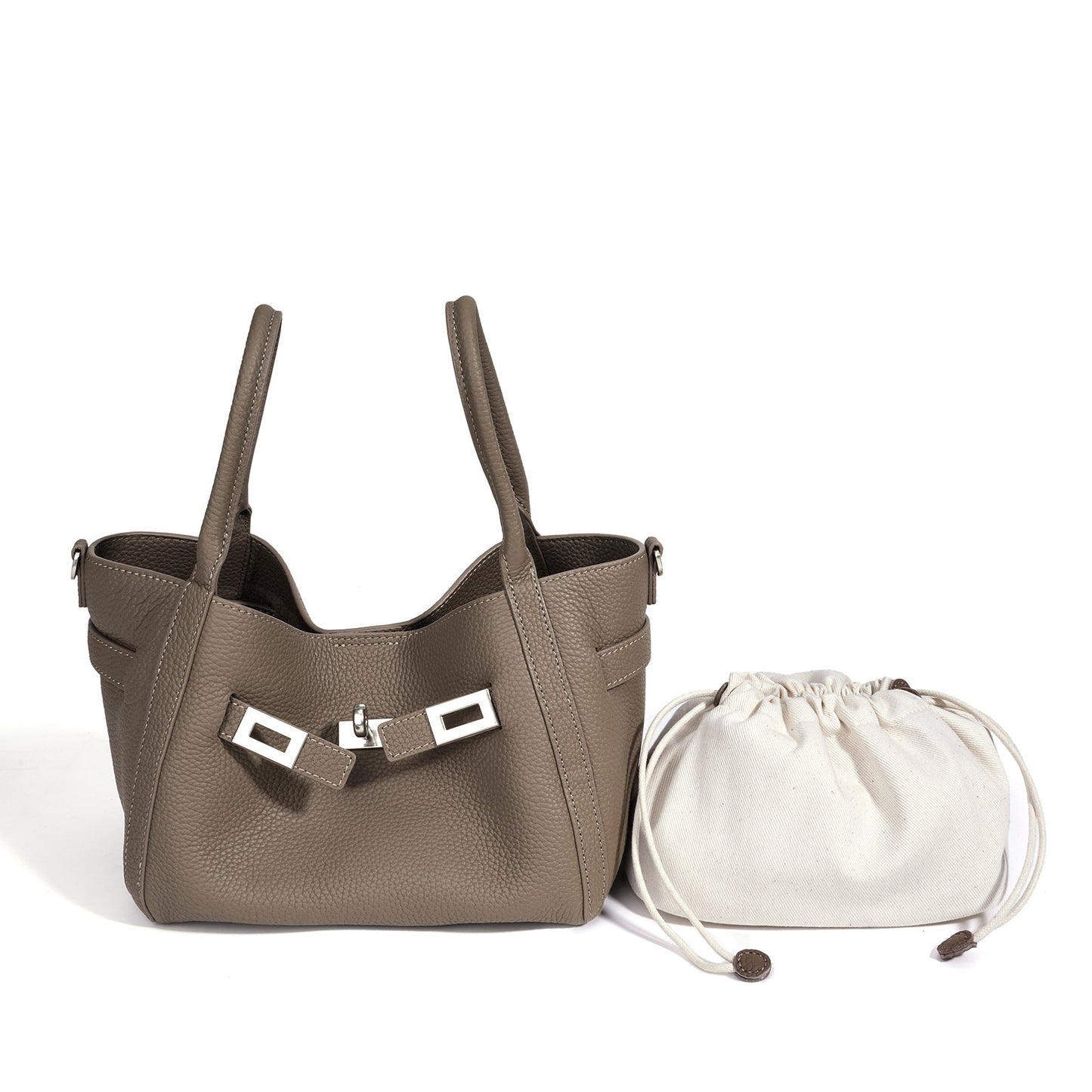 Women's Pebbled Cowhide Mini Bucket Bag with Detachable Pouch