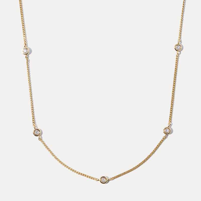 Dainty Aura S925 Silver Zircon Station Layering Necklace