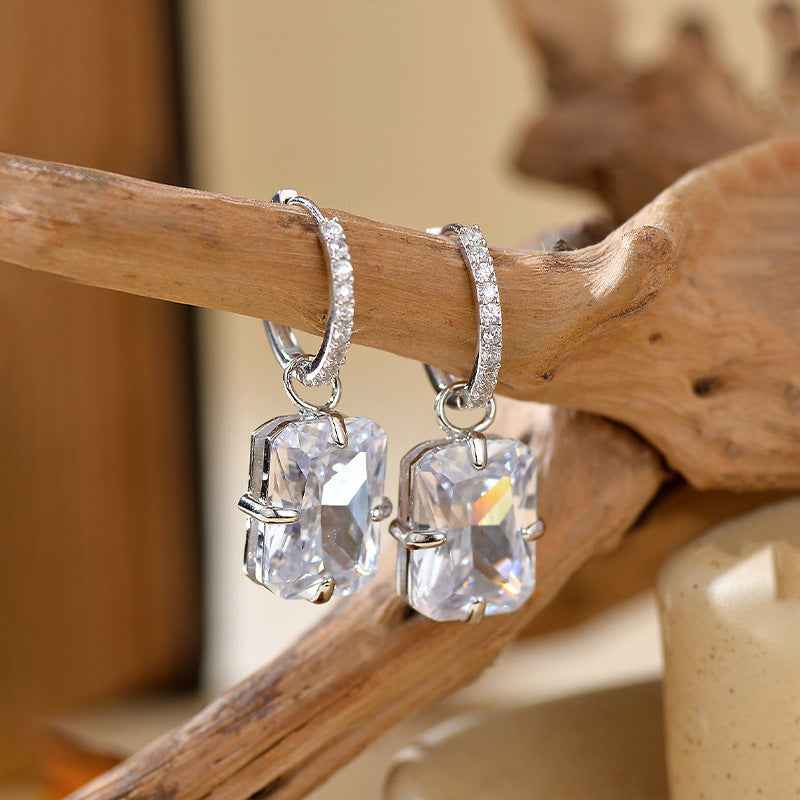 925 Sterling Silver Cushion-Cut Zircon Drop Hoop Earrings – Radiant Frame