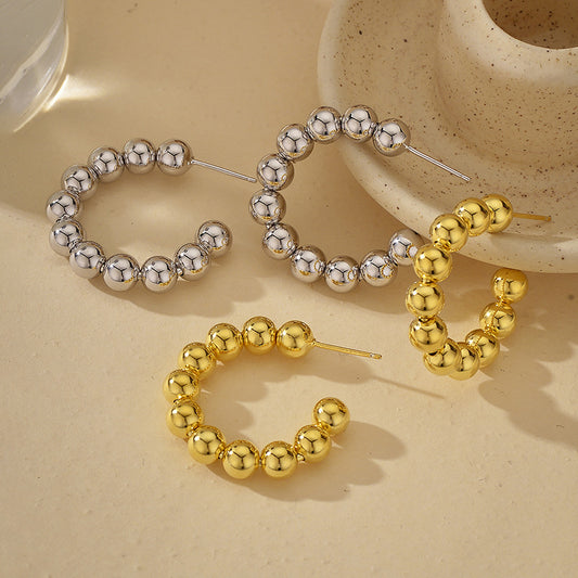 “Circle C” S925 Sterling Silver Geometric C-Hoop Stud Earrings