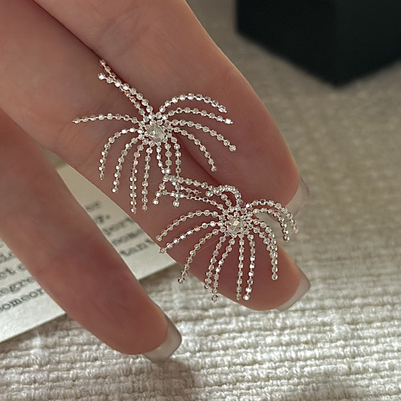 S925 Sterling Silver Firework Tassel Earrings Cascading Dangle Sparkle Statement Earrings