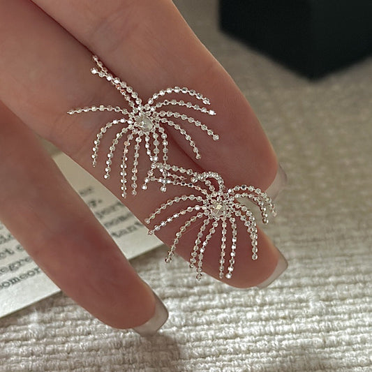 S925 Sterling Silver Firework Tassel Earrings Cascading Dangle Sparkle Statement Earrings