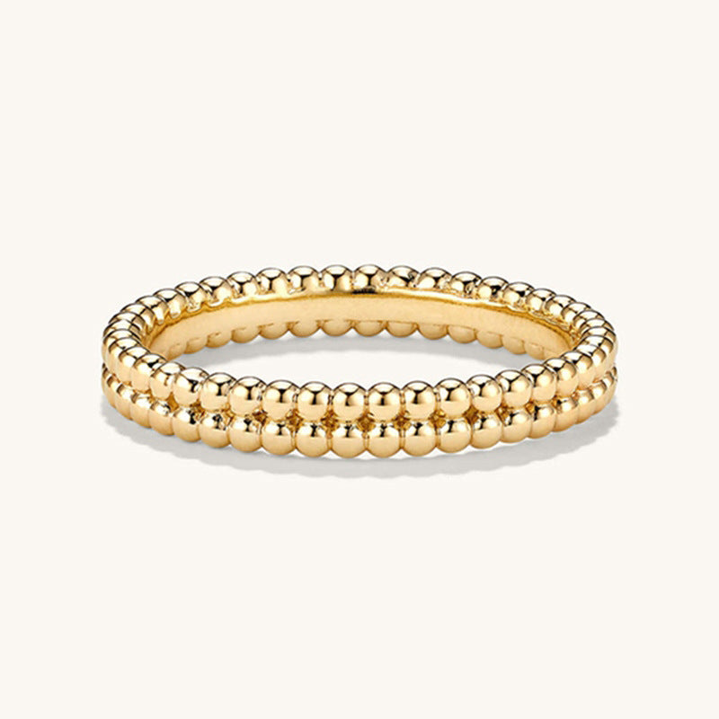 “Double Bead” S925 Sterling Silver Double-Row Beaded Band Ring