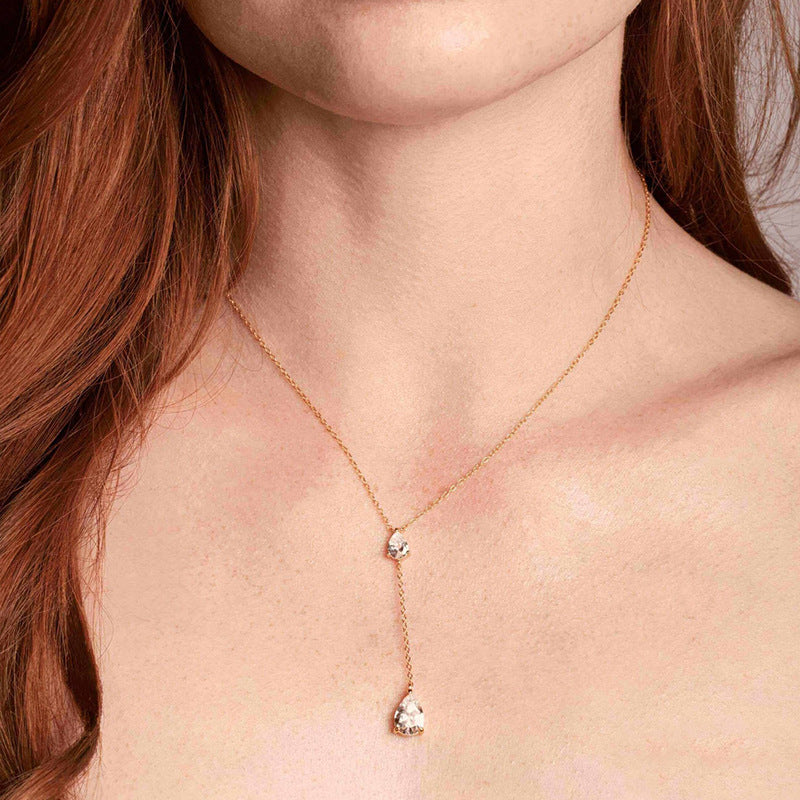 “Y-Line Eclat” S925 Sterling Silver Zircon Y-Shaped Tassel Necklace