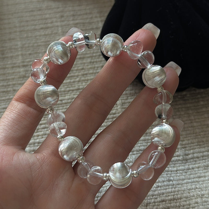 925 Sterling Silver Mystic Cat Eye Bracelet Crystal Bead Elastic Bracelet