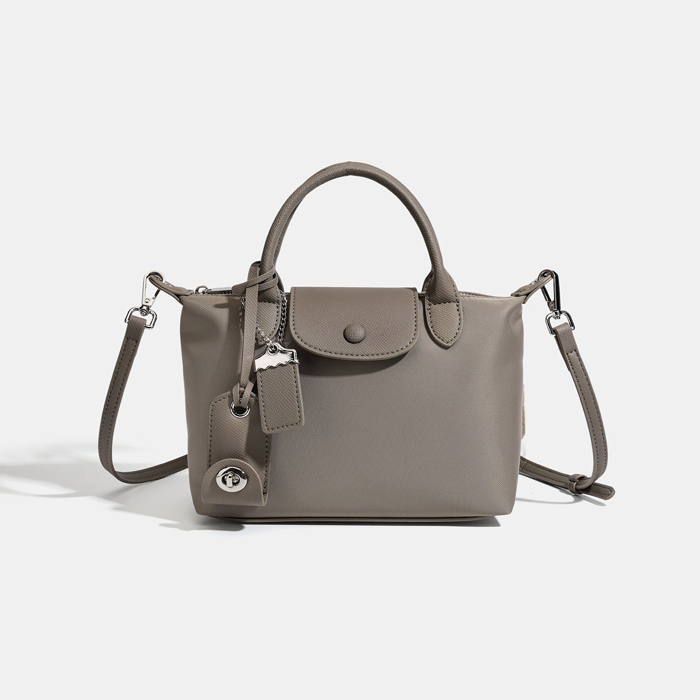 Women's Lightweight Nylon Dumpling Bag with Leather Trim
