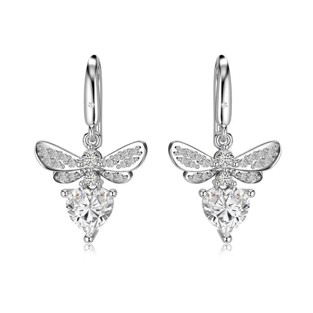 925 Sterling Silver Heart-Cut Sparkle Drop Earrings – Fairy Wings