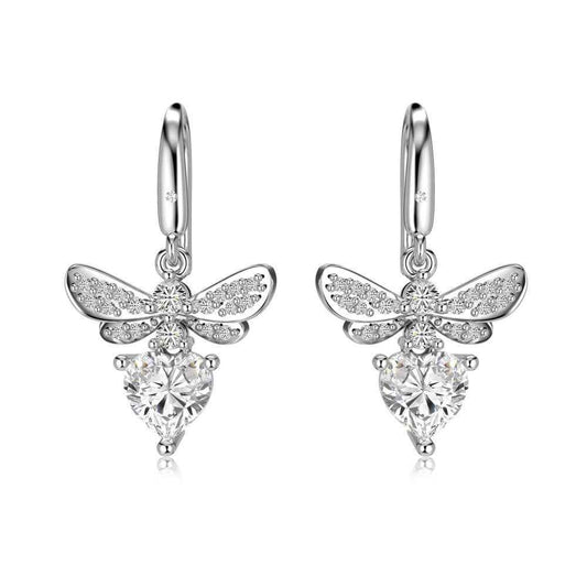 925 Sterling Silver Heart-Cut Sparkle Drop Earrings – Fairy Wings