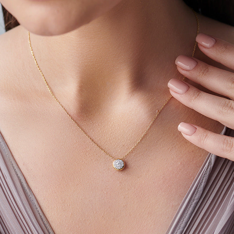 “Circle Lumiere” S925 Sterling Silver Zircon Circle Necklace
