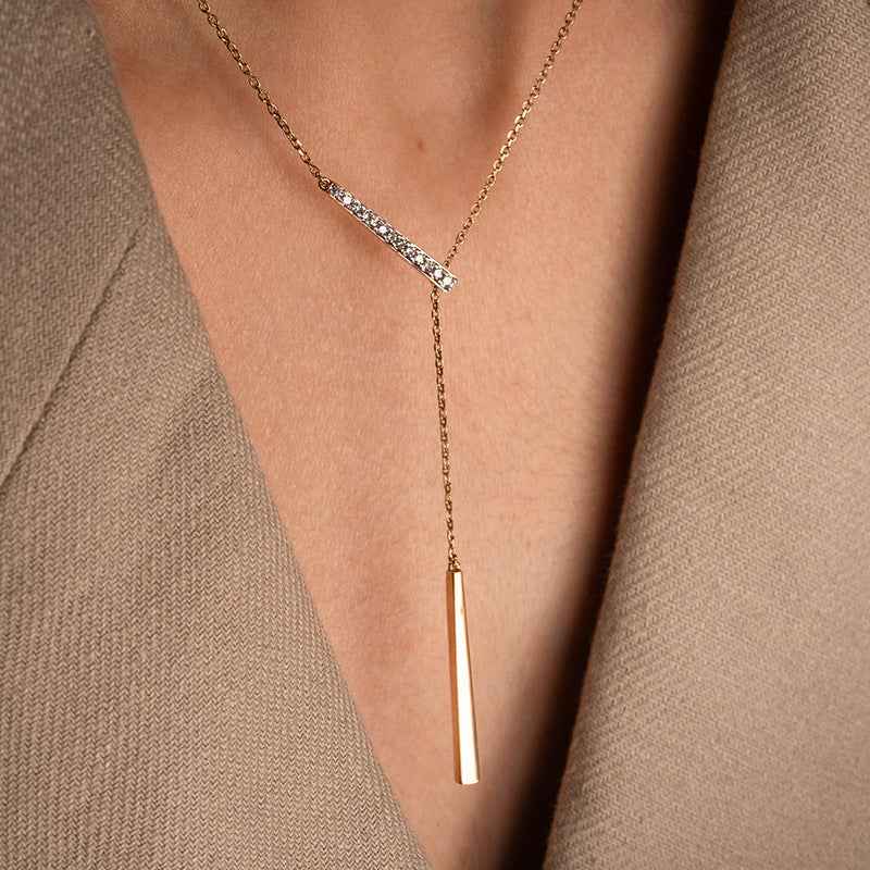 Linear Éclat S925 Silver Geometric Bar Drop Pendant Necklace