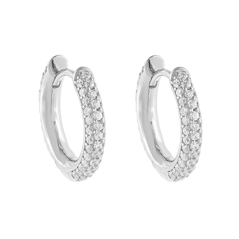 “U-Shape Stardust” S925 Sterling Silver Zircon Pavé U-Shaped Hoop Earrings