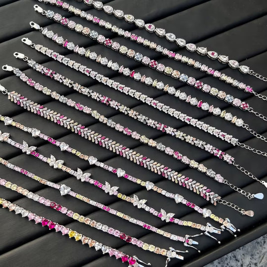 “Dopamine Bloom” S925 Sterling Silver Colorful Heart & Floral Bracelet