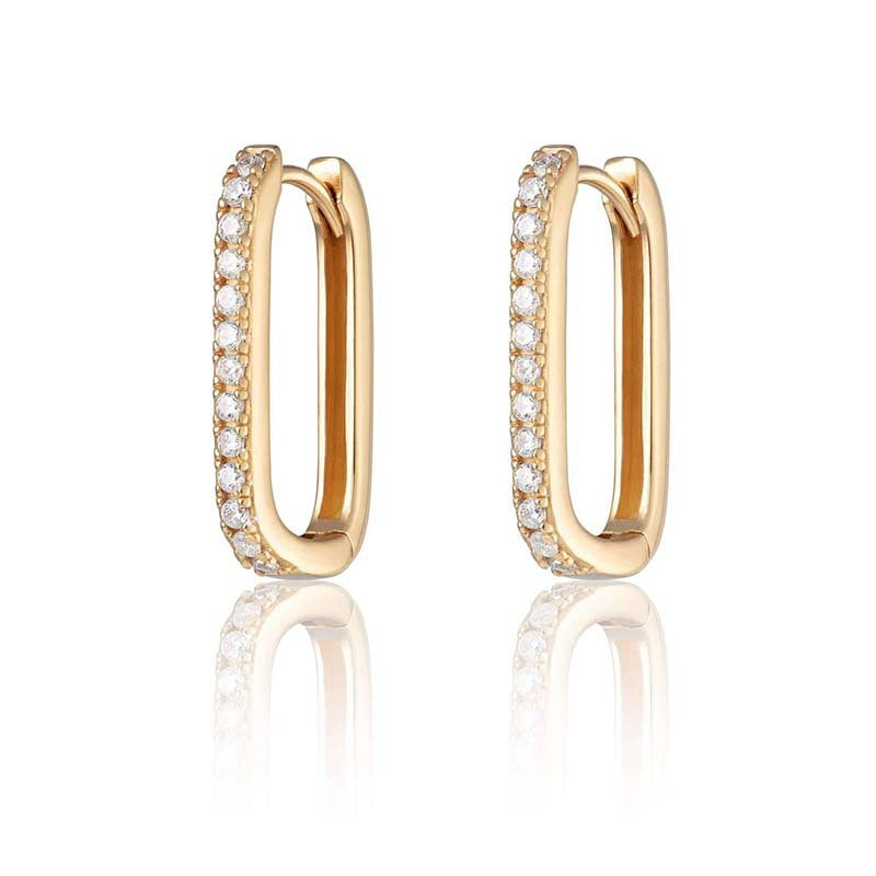 “Pearl Veil” S925 Sterling Silver U-Shaped Zircon Huggie Hoop Earrings