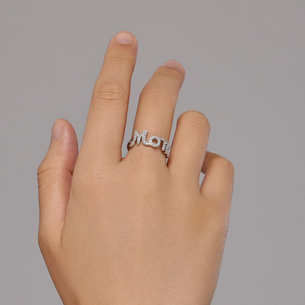 Mom Radiance Pavé MOM Letter Ring S925 Sterling Silver 5A Zircon
