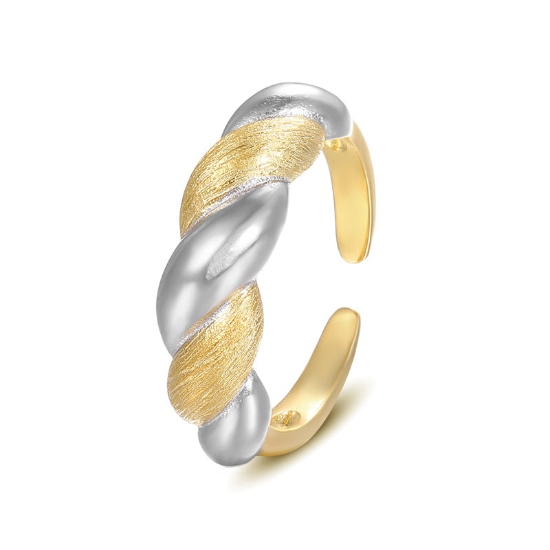 “Dual Twist” S925 Sterling Silver Open Adjustable Two-Tone Twisted Ring