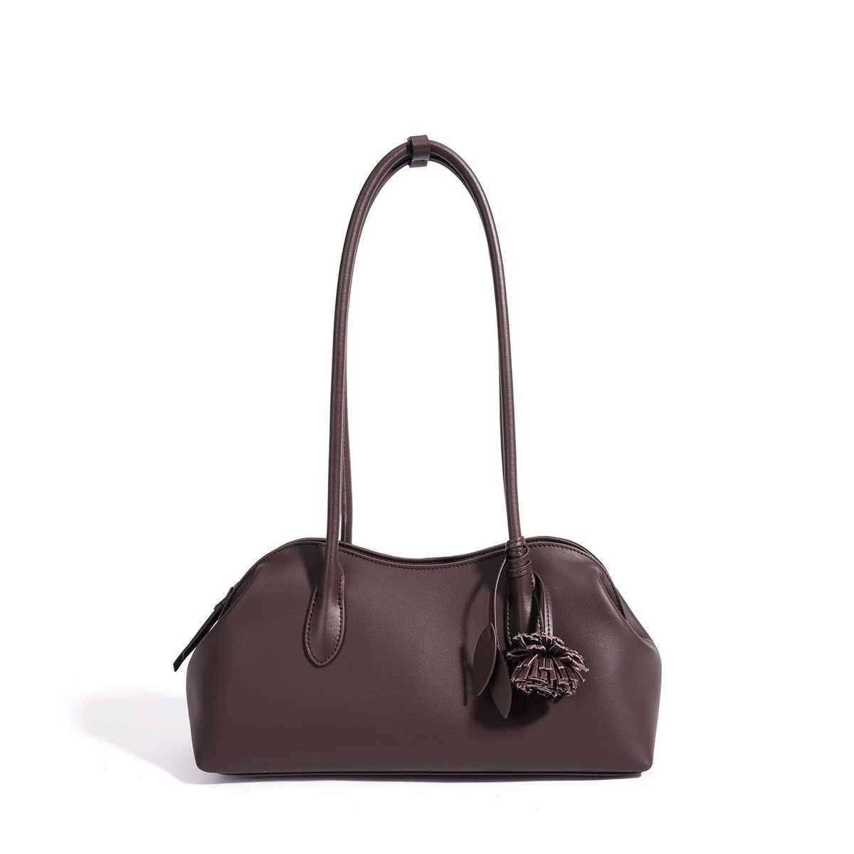 Women's Genuine Leather Curved Shoulder Clutch with Tassel Charm