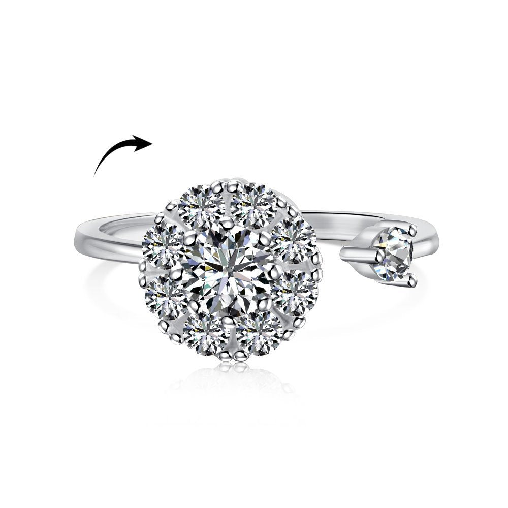 925 Sterling Silver Rotating Halo Open Ring – Golden Bloom Whisper
