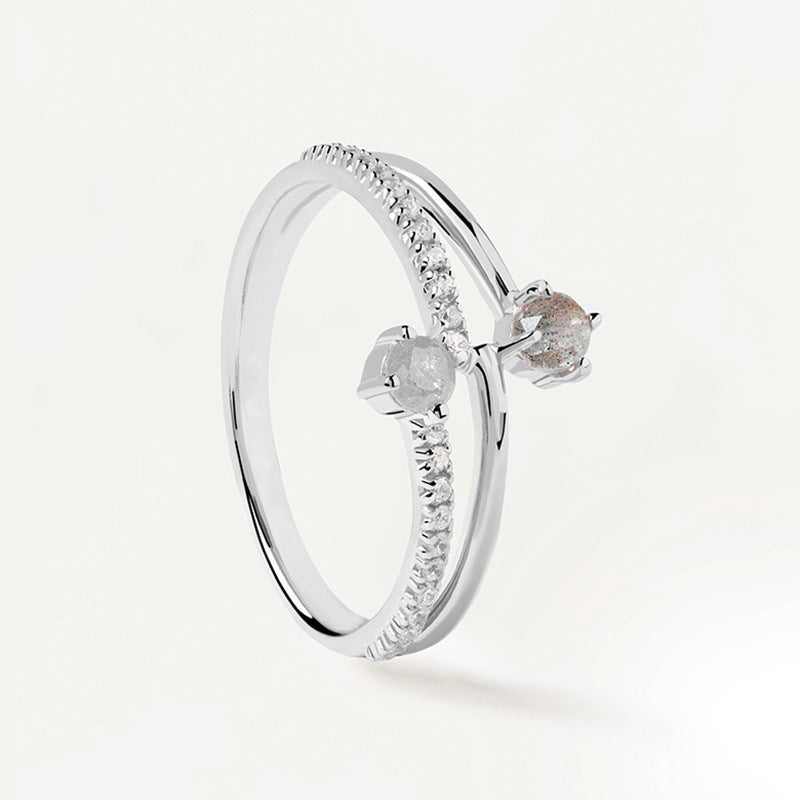 “Offset Spark” S925 Sterling Silver Two-Tone Zircon Ring