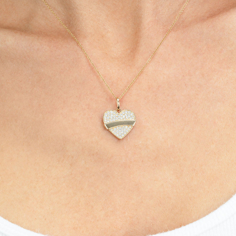 “Cupid Heart” S925 Sterling Silver Pave Heart Pendant Necklace