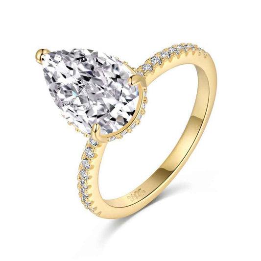 925 Sterling Silver Pear Cut Halo Ring – Ice Teardrop Royale