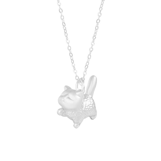 Playful Kitty Cat Pendant Necklace, S999 Sterling Silver Animal Jewelry