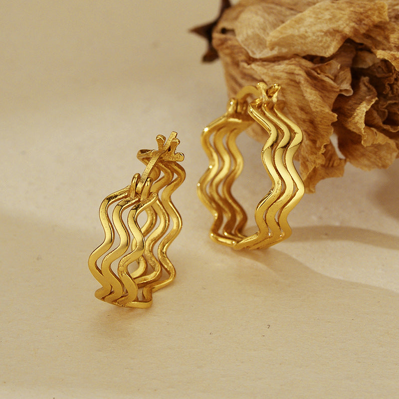 “Ripple Twist” S925 Sterling Silver Twisted Wave Hoop Earrings