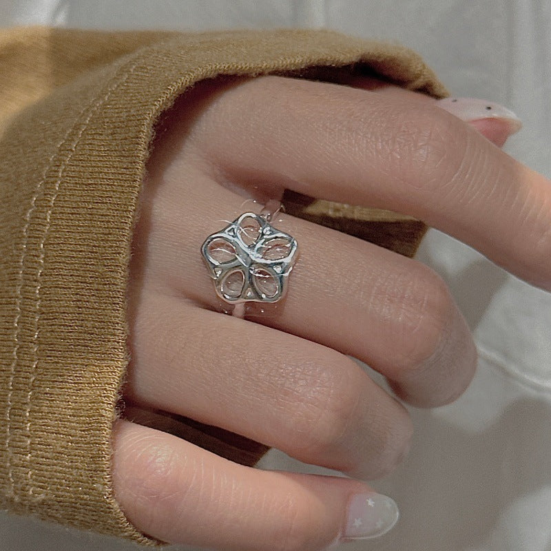 “Petite Bloom” S925 Sterling Silver Open Adjustable Flower Ring