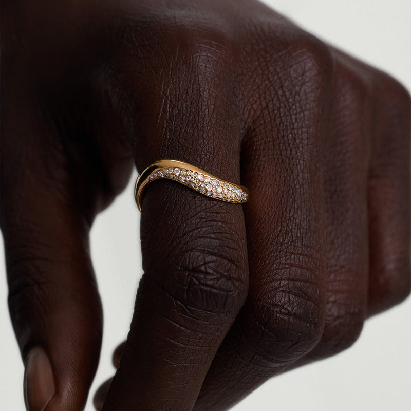 “Wave Eclat” S925 Sterling Silver Irregular Wave Zircon Ring