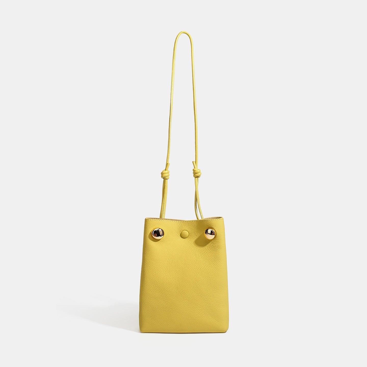 Women's Pebbled Cowhide Drawstring Phone Bag with Gold Accents