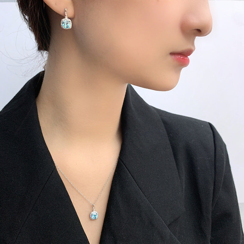 925 Sterling Silver Blue Zircon Halo Jewelry Set – Ocean Lumière