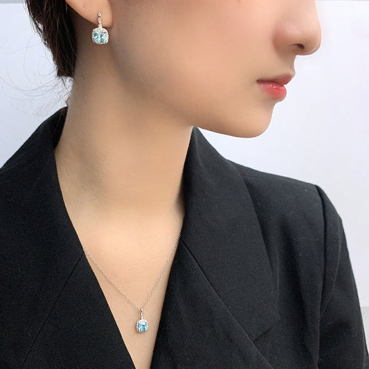 925 Sterling Silver Blue Zircon Halo Jewelry Set – Ocean Lumière