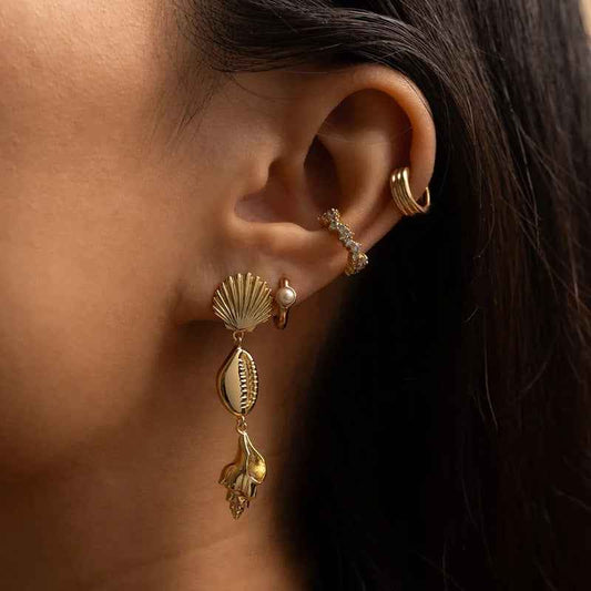 18K Gold Plated 925 Sterling Silver Golden Seashell Symphony Drop Earrings