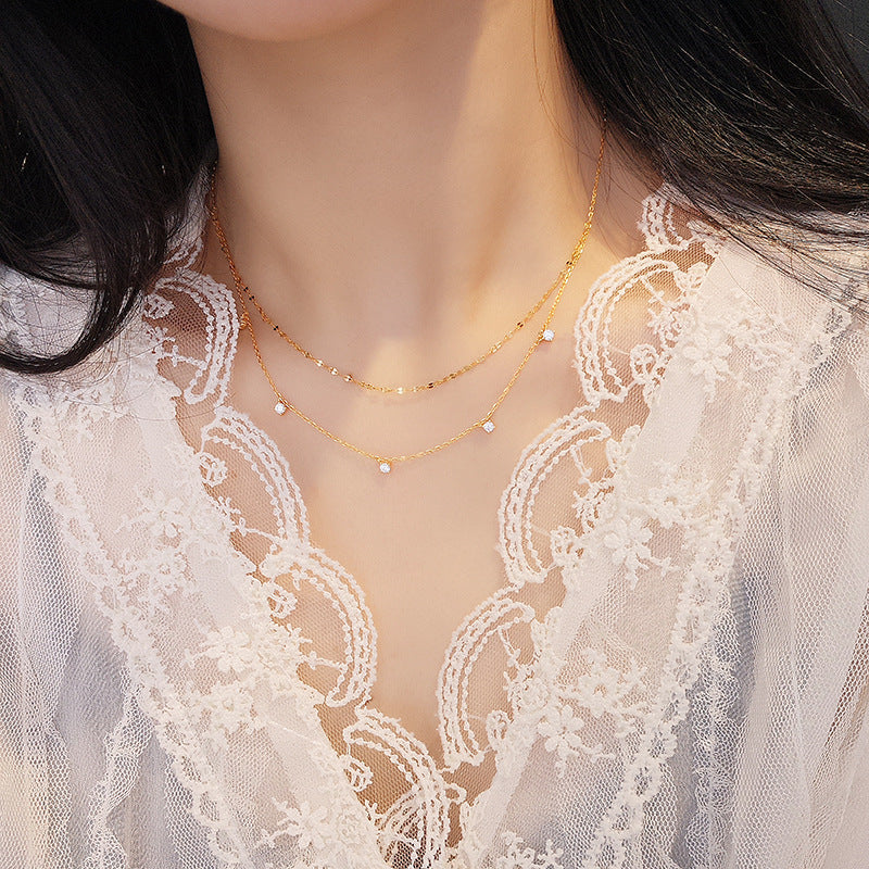 Celestial Drape Layered Star Zircon Necklace in S925 Sterling Silver