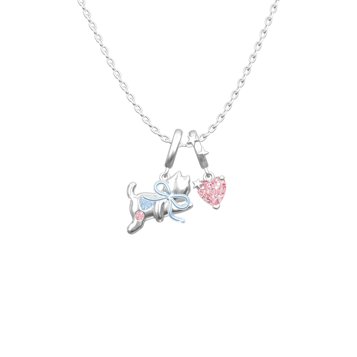 Dreamcatcher Kitty Cat Bow Heart Jewelry Set 925 Sterling Silver