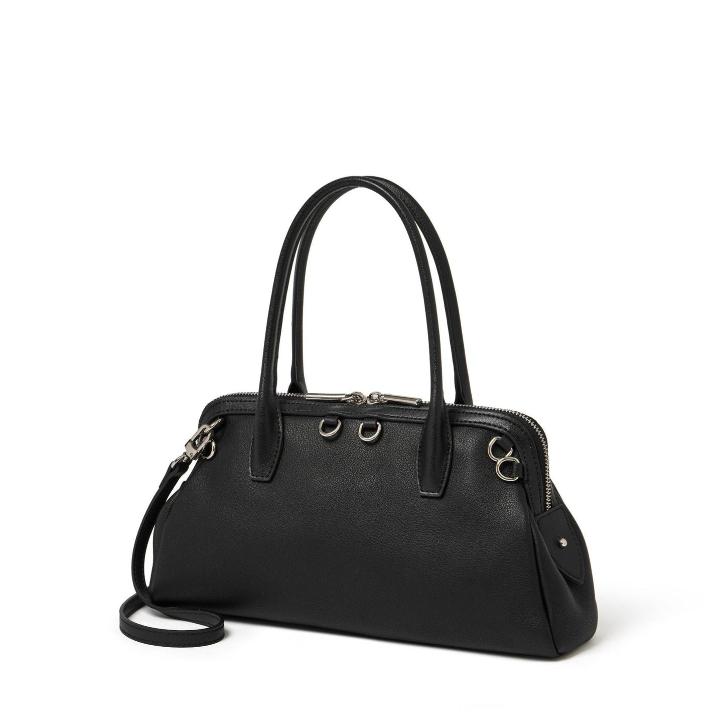 Women's Plain Cowhide Seashell Boston Bag with Double Zipper