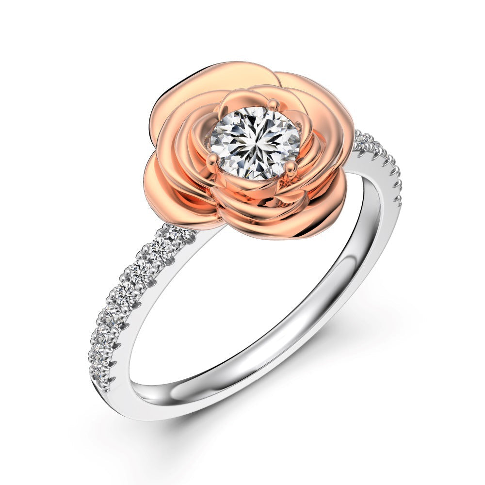 925 Sterling Silver Rose Flower Solitaire Ring – Rosé Bloom