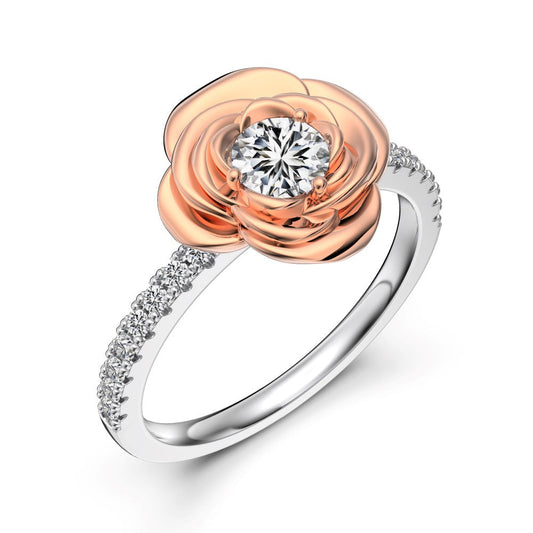 925 Sterling Silver Rose Flower Solitaire Ring – Rosé Bloom