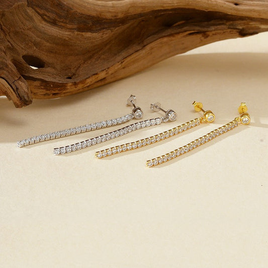 “Starlit Fringe” S925 Sterling Silver Zircon Tassel Stud Earrings