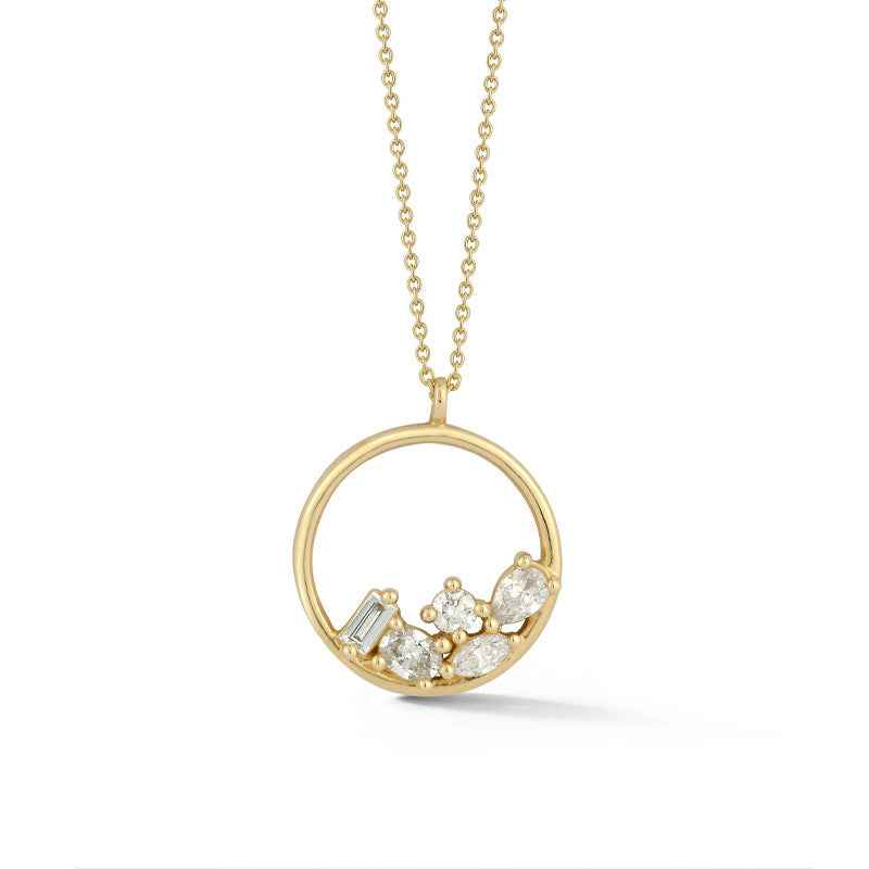 Crystal Drift S925 Silver Zircon Cluster Circle Pendant Necklace
