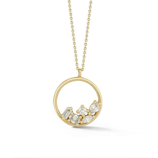 Crystal Drift S925 Silver Zircon Cluster Circle Pendant Necklace